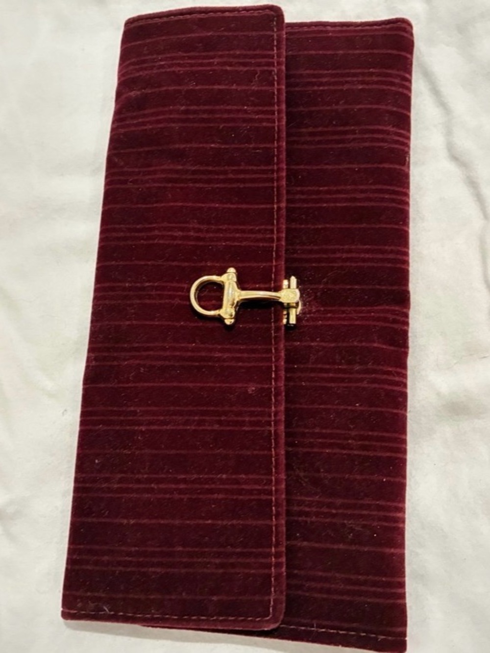 Rare Vintage Lancetti Italy Wine Red Velvet Gold Horsebit Evening Bag Clutch